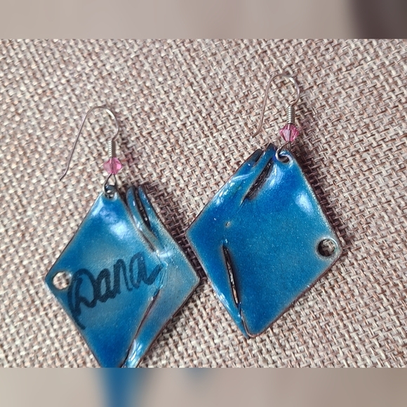 Colorful  purple blue red fish like art painter Earrings - Picture 5 of 12